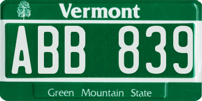 VT license plate ABB839