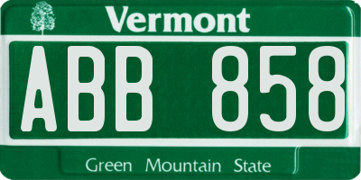 VT license plate ABB858