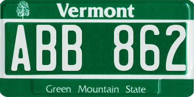 VT license plate ABB862