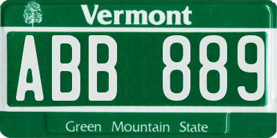 VT license plate ABB889