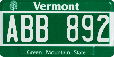 VT license plate ABB892