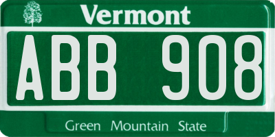 VT license plate ABB908