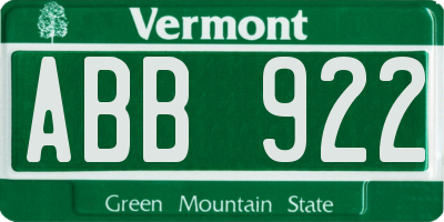 VT license plate ABB922