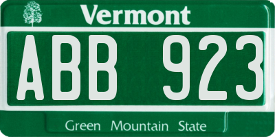 VT license plate ABB923