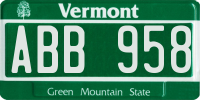 VT license plate ABB958