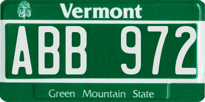 VT license plate ABB972