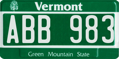 VT license plate ABB983