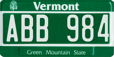 VT license plate ABB984