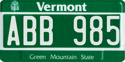 VT license plate ABB985