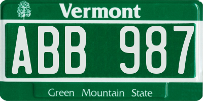 VT license plate ABB987