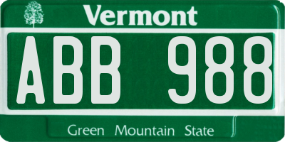 VT license plate ABB988