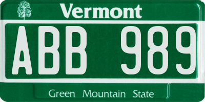 VT license plate ABB989