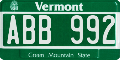 VT license plate ABB992