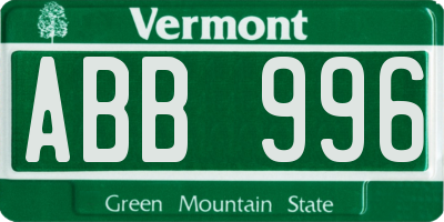 VT license plate ABB996