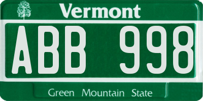 VT license plate ABB998