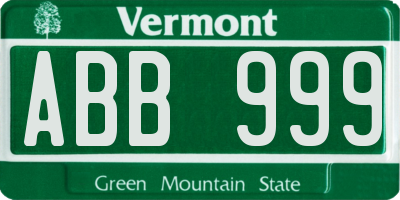 VT license plate ABB999