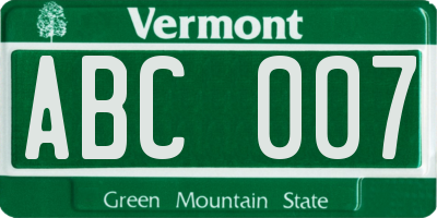 VT license plate ABC007