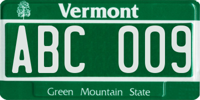 VT license plate ABC009