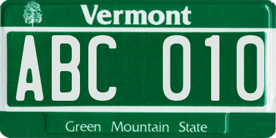 VT license plate ABC010