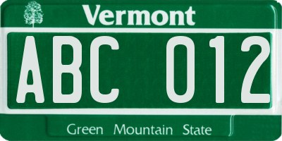 VT license plate ABC012