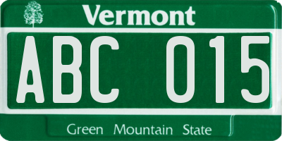 VT license plate ABC015