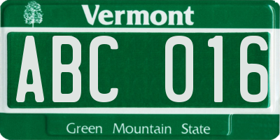 VT license plate ABC016