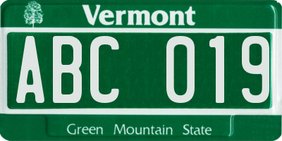 VT license plate ABC019