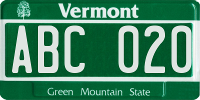 VT license plate ABC020