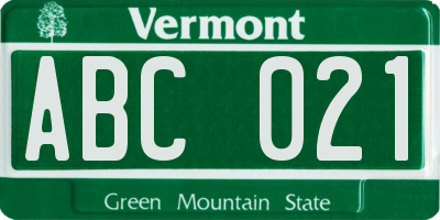 VT license plate ABC021