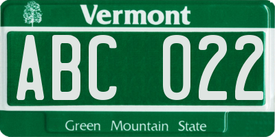 VT license plate ABC022