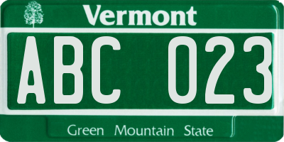 VT license plate ABC023