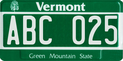 VT license plate ABC025