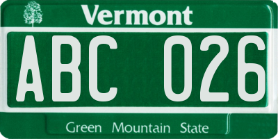 VT license plate ABC026