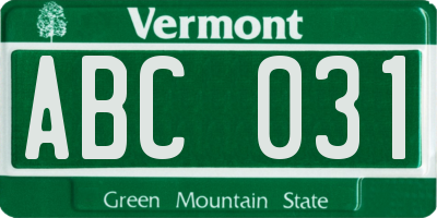 VT license plate ABC031