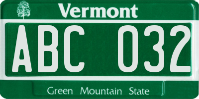 VT license plate ABC032