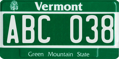 VT license plate ABC038