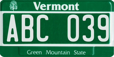 VT license plate ABC039