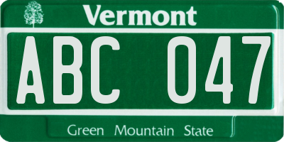 VT license plate ABC047