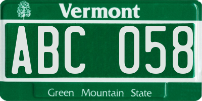 VT license plate ABC058