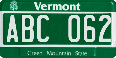 VT license plate ABC062