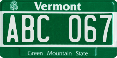 VT license plate ABC067