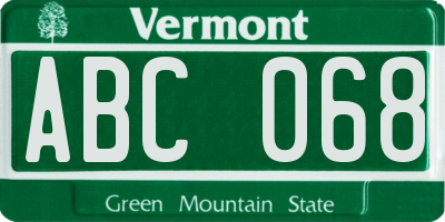 VT license plate ABC068