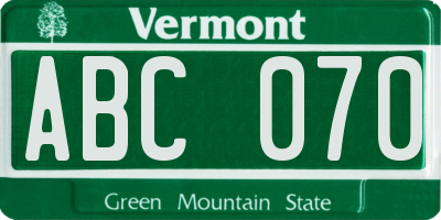 VT license plate ABC070