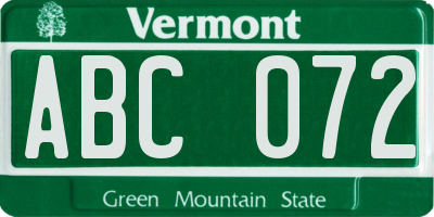 VT license plate ABC072