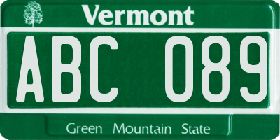 VT license plate ABC089