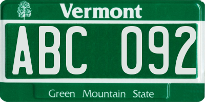 VT license plate ABC092