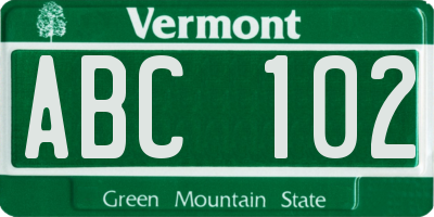 VT license plate ABC102