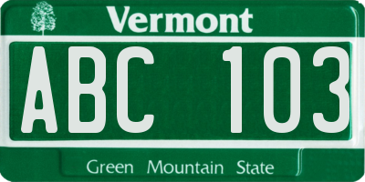 VT license plate ABC103