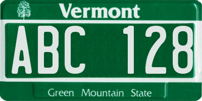 VT license plate ABC128