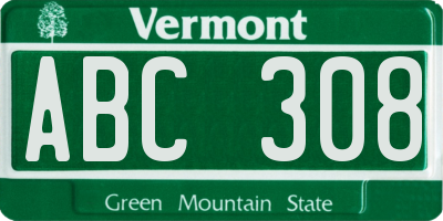 VT license plate ABC308